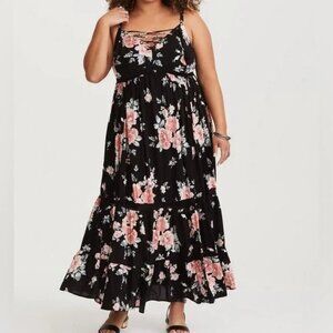 Torrid Black Floral Tassel Maxi Dress Size 2